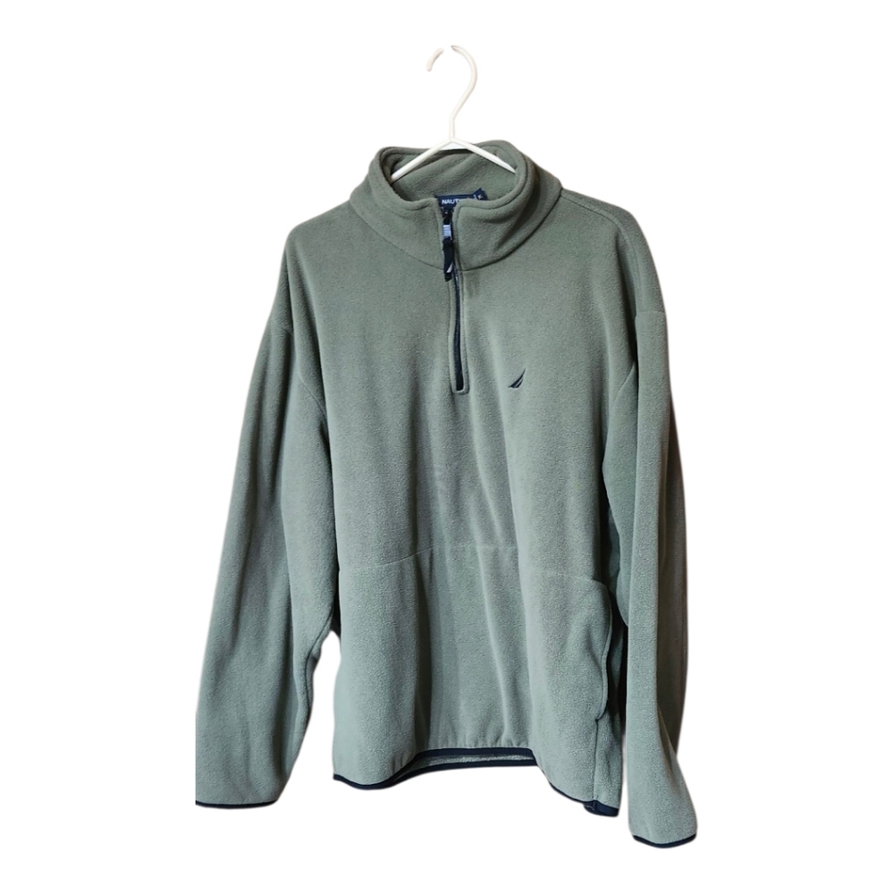 Nautica Green Zip Up Sweater with High Collar and Relaxed Fit Size XL - Picture 3 of 8